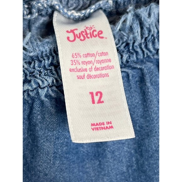 Justice Girls Dress Size 12 Blue Chambray Denim A Line Flare Bell Sleeve - Picture 3 of 6